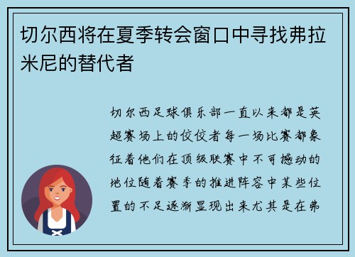 切尔西将在夏季转会窗口中寻找弗拉米尼的替代者